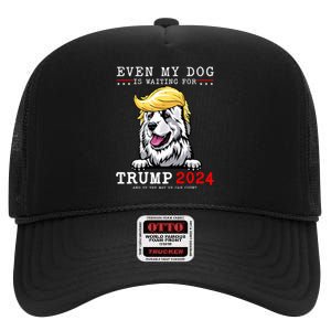 Great Pyrenees Dog Even My Dog Is Waiting For Trump 2024 High Crown Mesh Back Trucker Hat