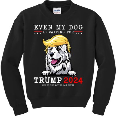 Great Pyrenees Dog Even My Dog Is Waiting For Trump 2024 Kids Sweatshirt