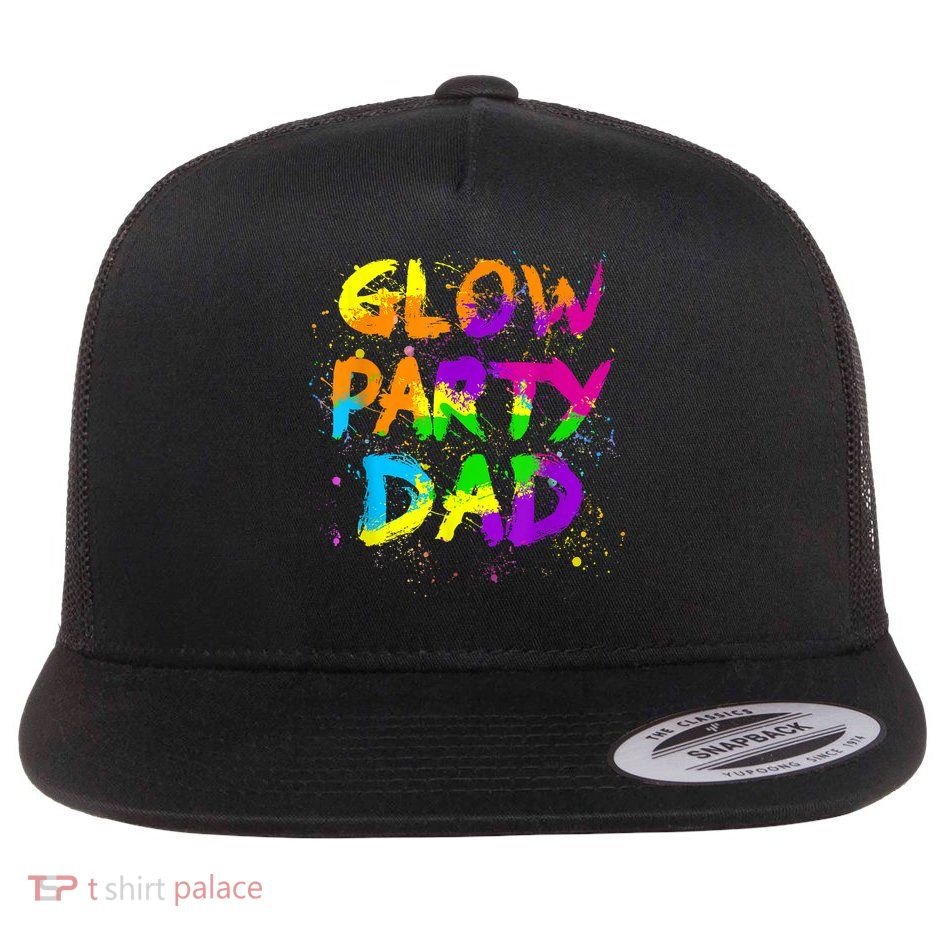 Glow Party Dad Splatter Effect 80 Theme Color Birthday Party Flat Bill Trucker Hat