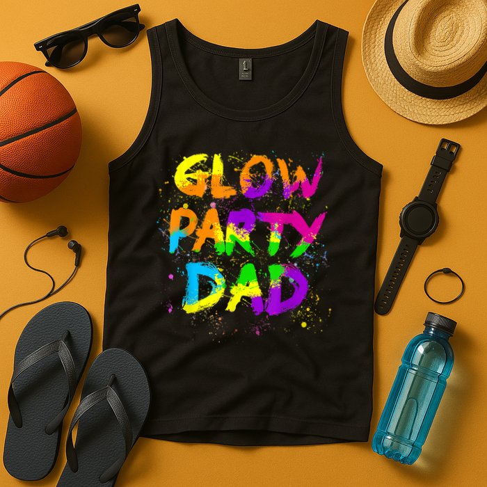 Glow Party Dad Splatter Effect 80 Theme Color Birthday Party Tank Top