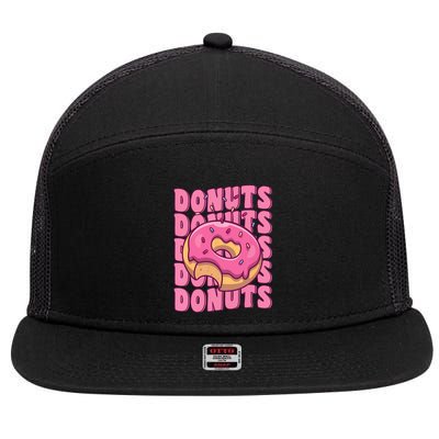 Groovy Pink Donut Squad Sprinkles Donut Lover Matching Donut 7 Panel Mesh Trucker Snapback Hat