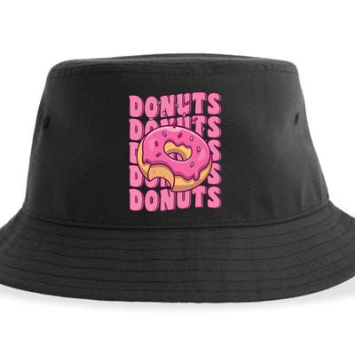 Groovy Pink Donut Squad Sprinkles Donut Lover Matching Donut Sustainable Bucket Hat