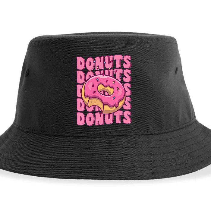 Groovy Pink Donut Squad Sprinkles Donut Lover Matching Donut Sustainable Bucket Hat