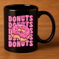 Groovy Pink Donut Squad Sprinkles Donut Lover Matching Donut 11oz C Handle Ceramic Mug