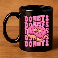Groovy Pink Donut Squad Sprinkles Donut Lover Matching Donut 11oz C Handle Ceramic Mug