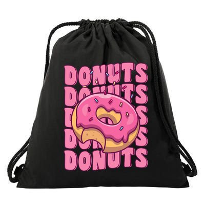 Groovy Pink Donut Squad Sprinkles Donut Lover Matching Donut Drawstring Bag