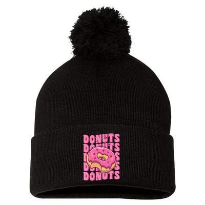 Groovy Pink Donut Squad Sprinkles Donut Lover Matching Donut Pom Pom 12in Knit Beanie