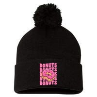Groovy Pink Donut Squad Sprinkles Donut Lover Matching Donut Pom Pom 12in Knit Beanie