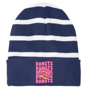 Groovy Pink Donut Squad Sprinkles Donut Lover Matching Donut Striped Beanie with Solid Band