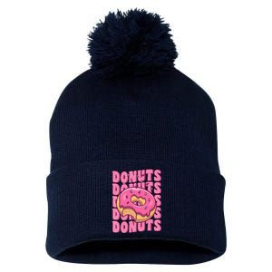 Groovy Pink Donut Squad Sprinkles Donut Lover Matching Donut Pom Pom 12in Knit Beanie