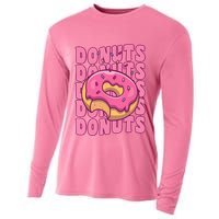 Groovy Pink Donut Squad Sprinkles Donut Lover Matching Donut Cooling Performance Long Sleeve Crew