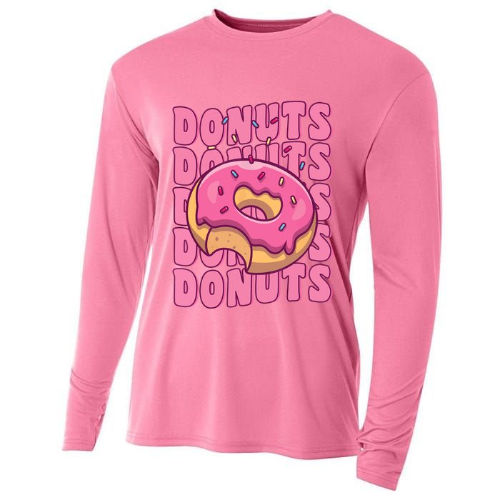 Groovy Pink Donut Squad Sprinkles Donut Lover Matching Donut Cooling Performance Long Sleeve Crew