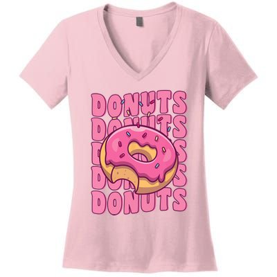 Groovy Pink Donut Squad Sprinkles Donut Lover Matching Donut Women's V-Neck T-Shirt