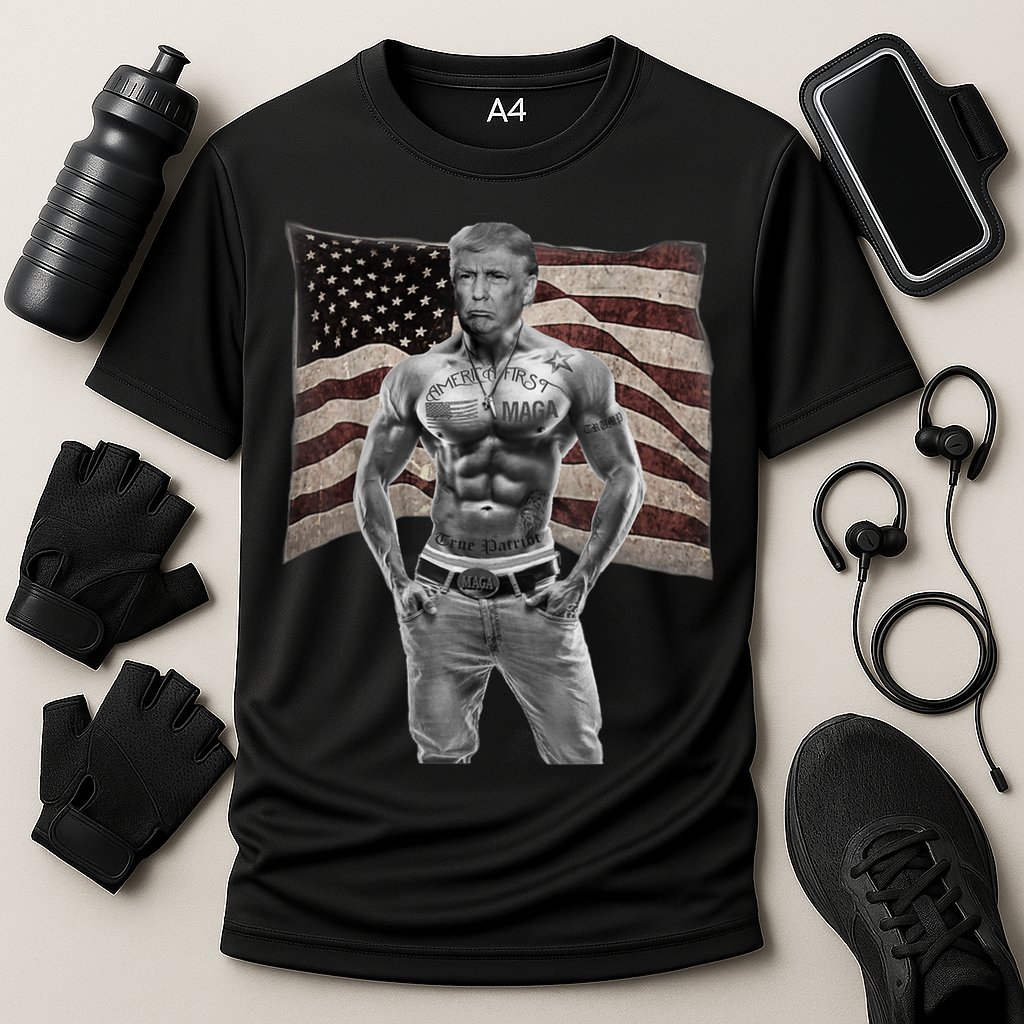 Gangster Pro Donald Trump Tattoo Republican American Flag Cooling Performance Crew T-Shirt