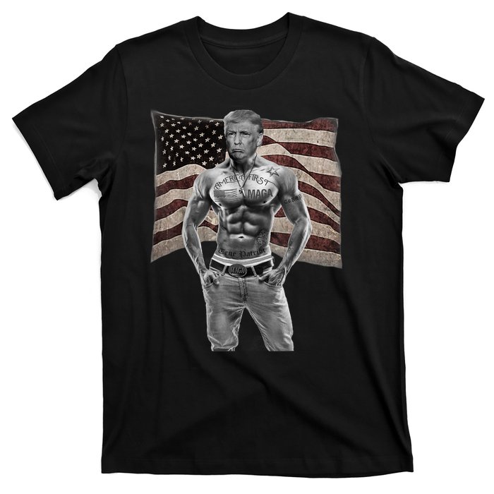 Gangster Pro Donald Trump Tattoo Republican American Flag T-Shirt