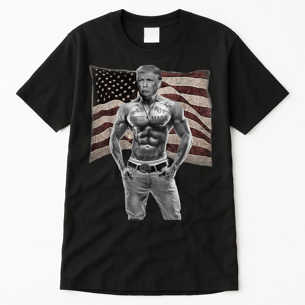 Gangster Pro Donald Trump Tattoo Republican American Flag Tall T-Shirt
