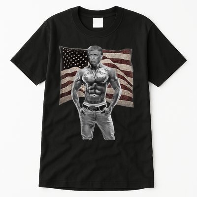 Gangster Pro Donald Trump Tattoo Republican American Flag Tall T-Shirt