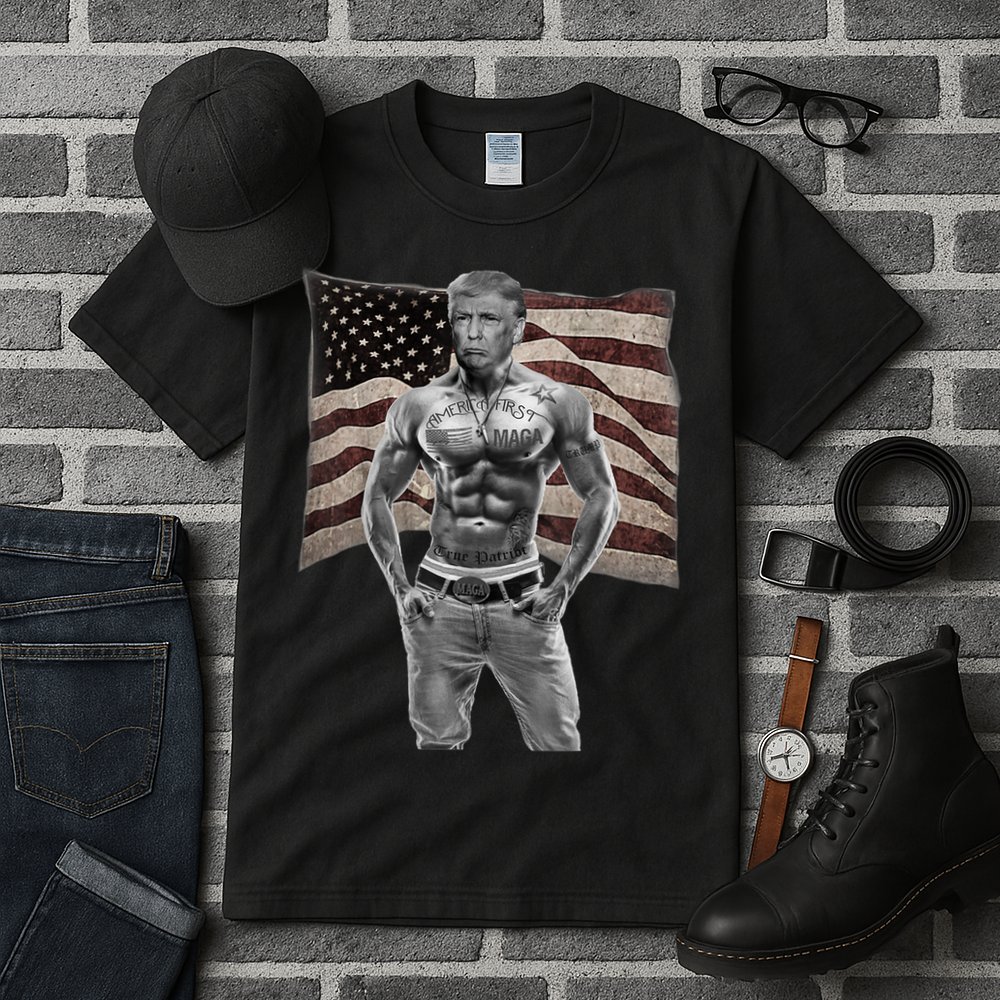 Gangster Pro Donald Trump Tattoo Republican American Flag Tall T-Shirt