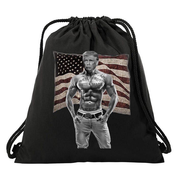 Gangster Pro Donald Trump Tattoo Republican American Flag Drawstring Bag