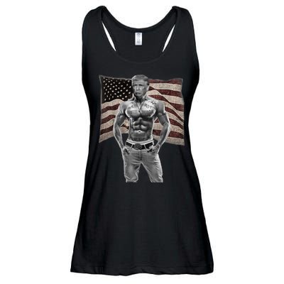 Gangster Pro Donald Trump Tattoo Republican American Flag Ladies Essential Flowy Tank