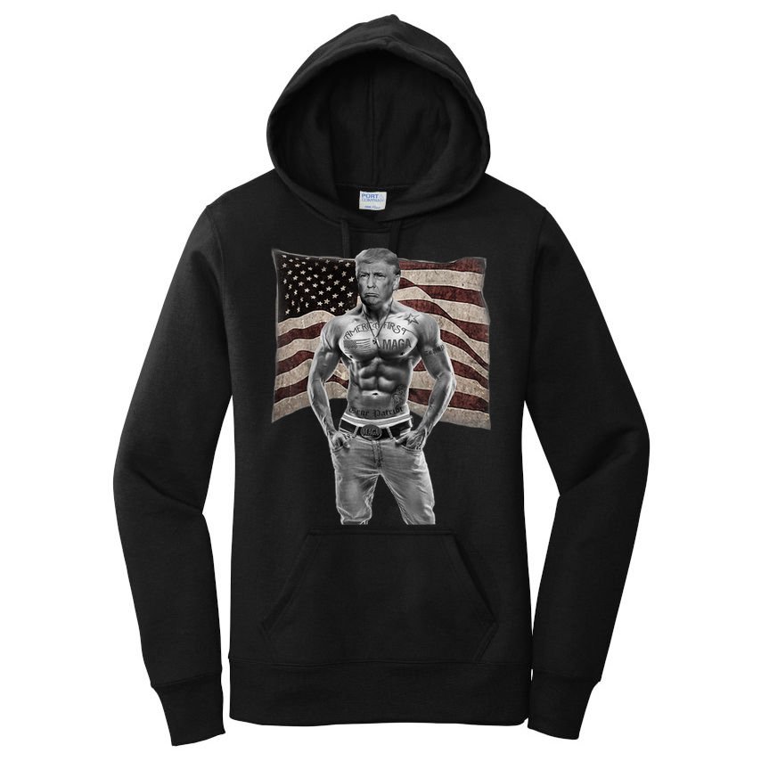 Gangster Pro Donald Trump Tattoo Republican American Flag Women's Pullover Hoodie