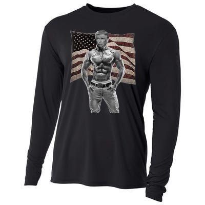 Gangster Pro Donald Trump Tattoo Republican American Flag Cooling Performance Long Sleeve Crew