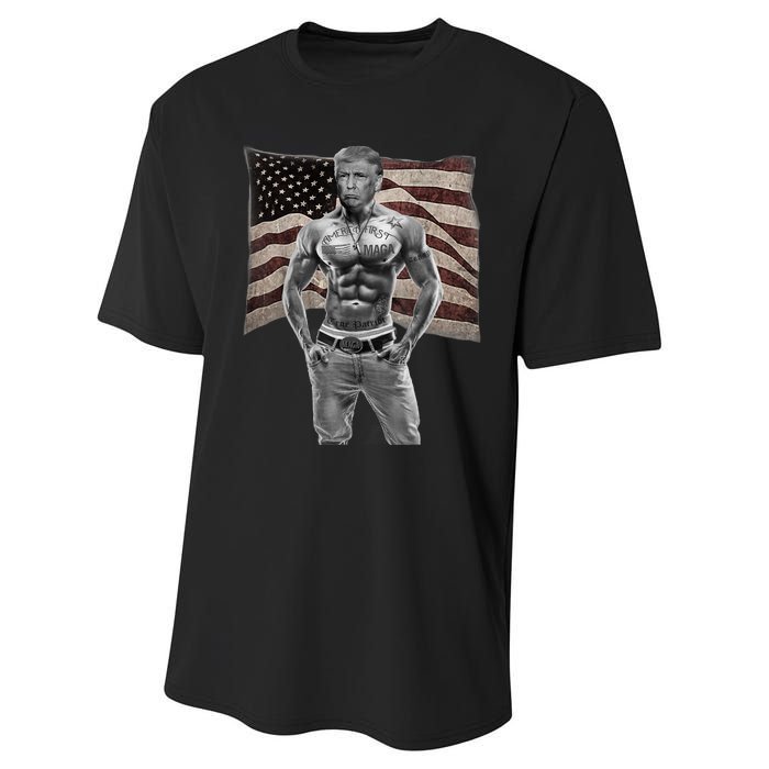 Gangster Pro Donald Trump Tattoo Republican American Flag Performance Sprint T-Shirt