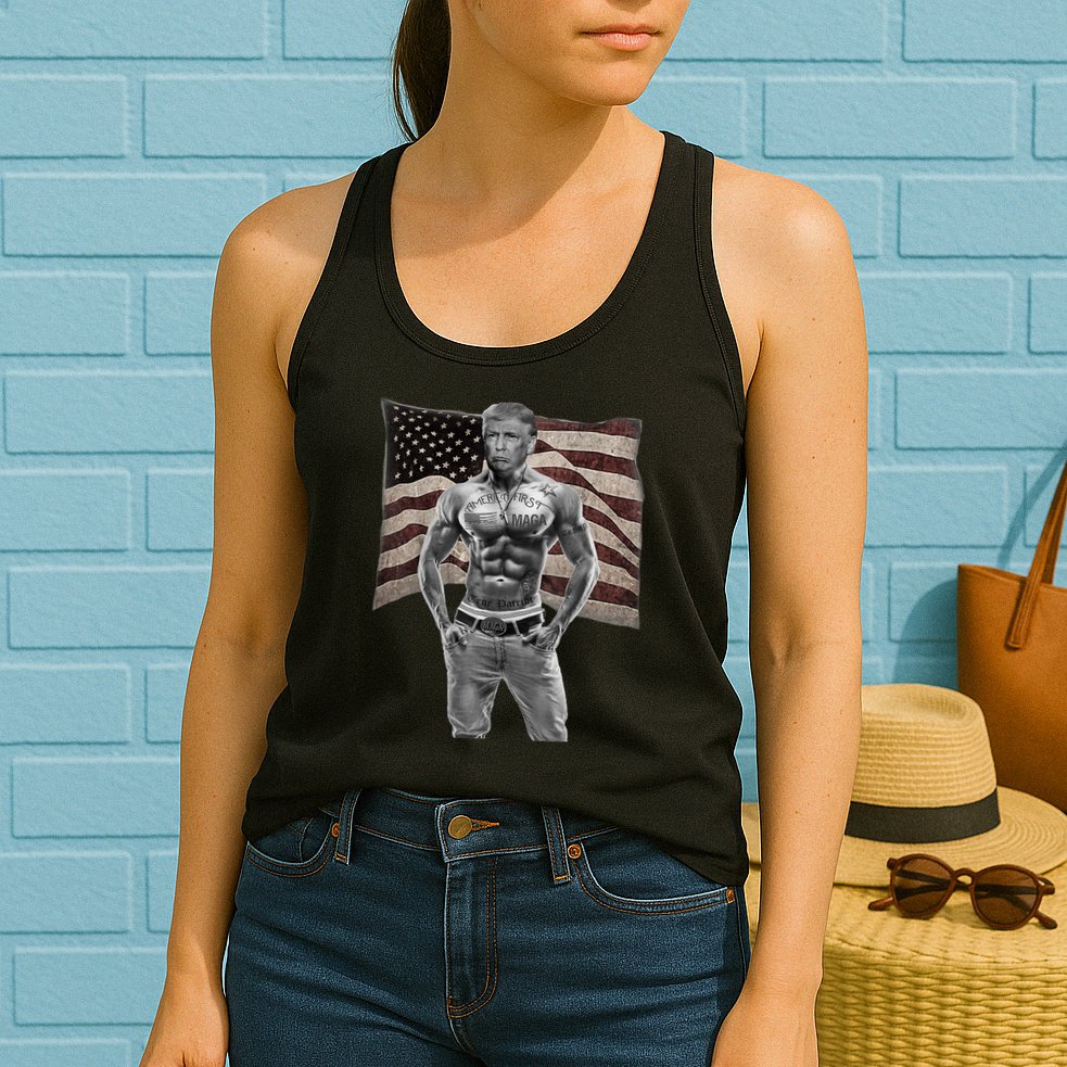 Gangster Pro Donald Trump Tattoo Republican American Flag Womens Tank Top