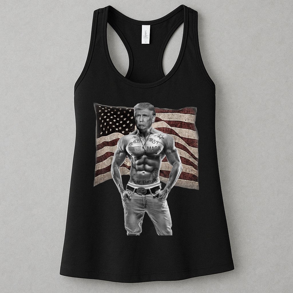 Gangster Pro Donald Trump Tattoo Republican American Flag Womens Tank Top