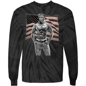 Gangster Pro Donald Trump Tattoo Republican American Flag Tie-Dye Long Sleeve Shirt