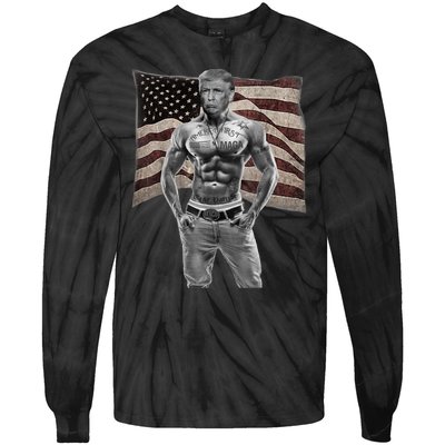 Gangster Pro Donald Trump Tattoo Republican American Flag Tie-Dye Long Sleeve Shirt