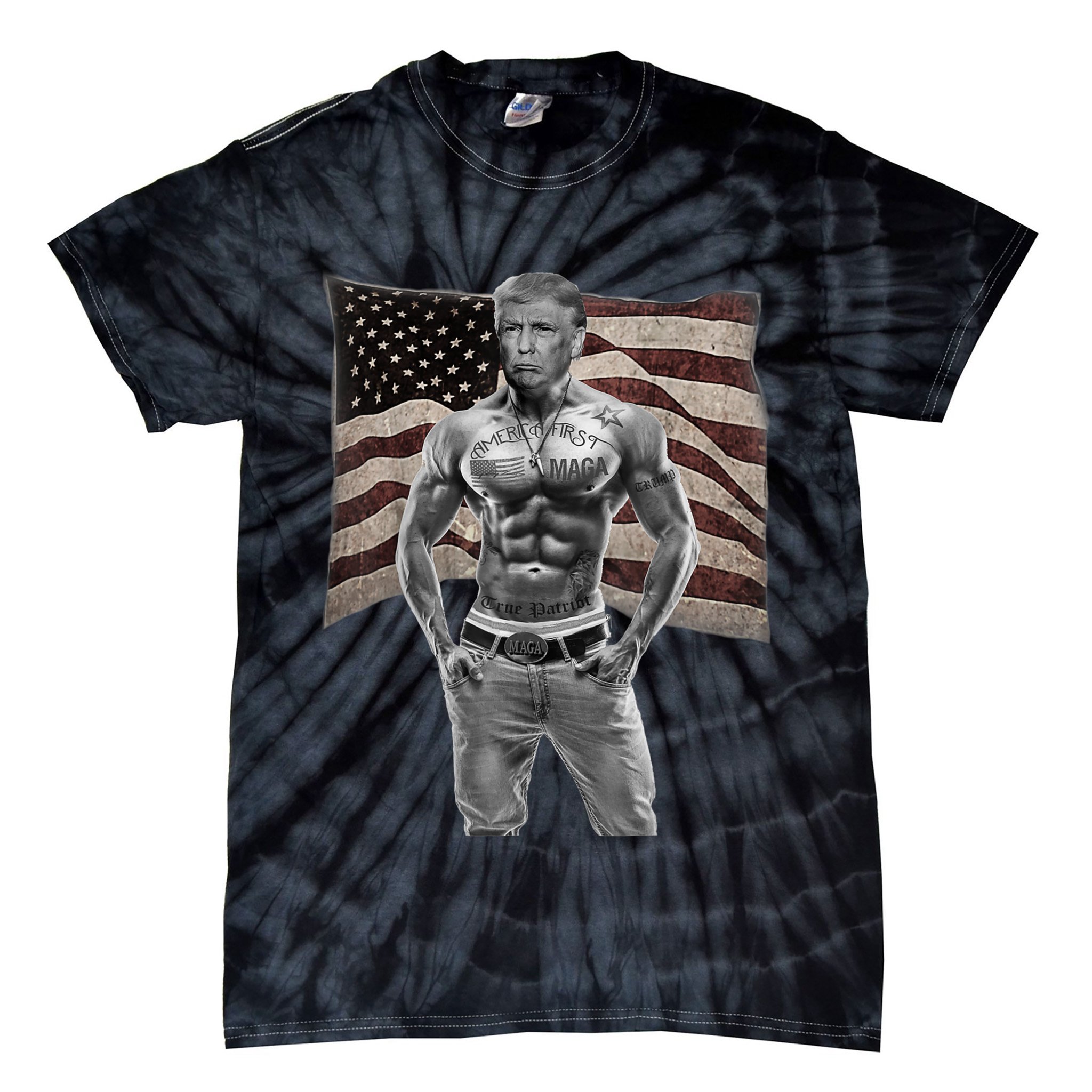 Gangster Pro Donald Trump Tattoo Republican American Flag Tie-Dye T-Shirt