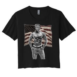 Gangster Pro Donald Trump Tattoo Republican American Flag Women's Crop Top Tee