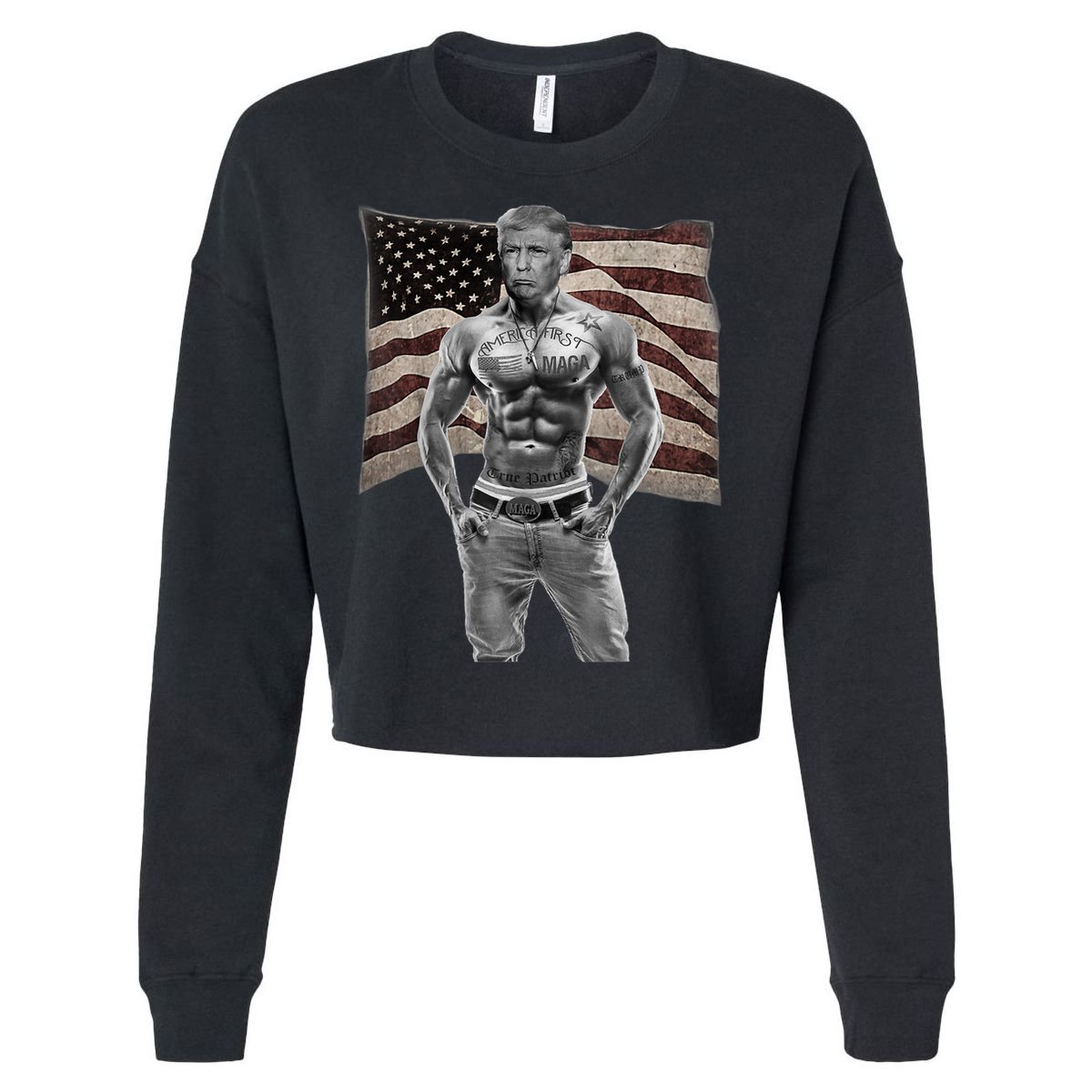Gangster Pro Donald Trump Tattoo Republican American Flag Cropped Pullover Crew