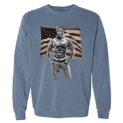 Gangster Pro Donald Trump Tattoo Republican American Flag Garment-Dyed Sweatshirt