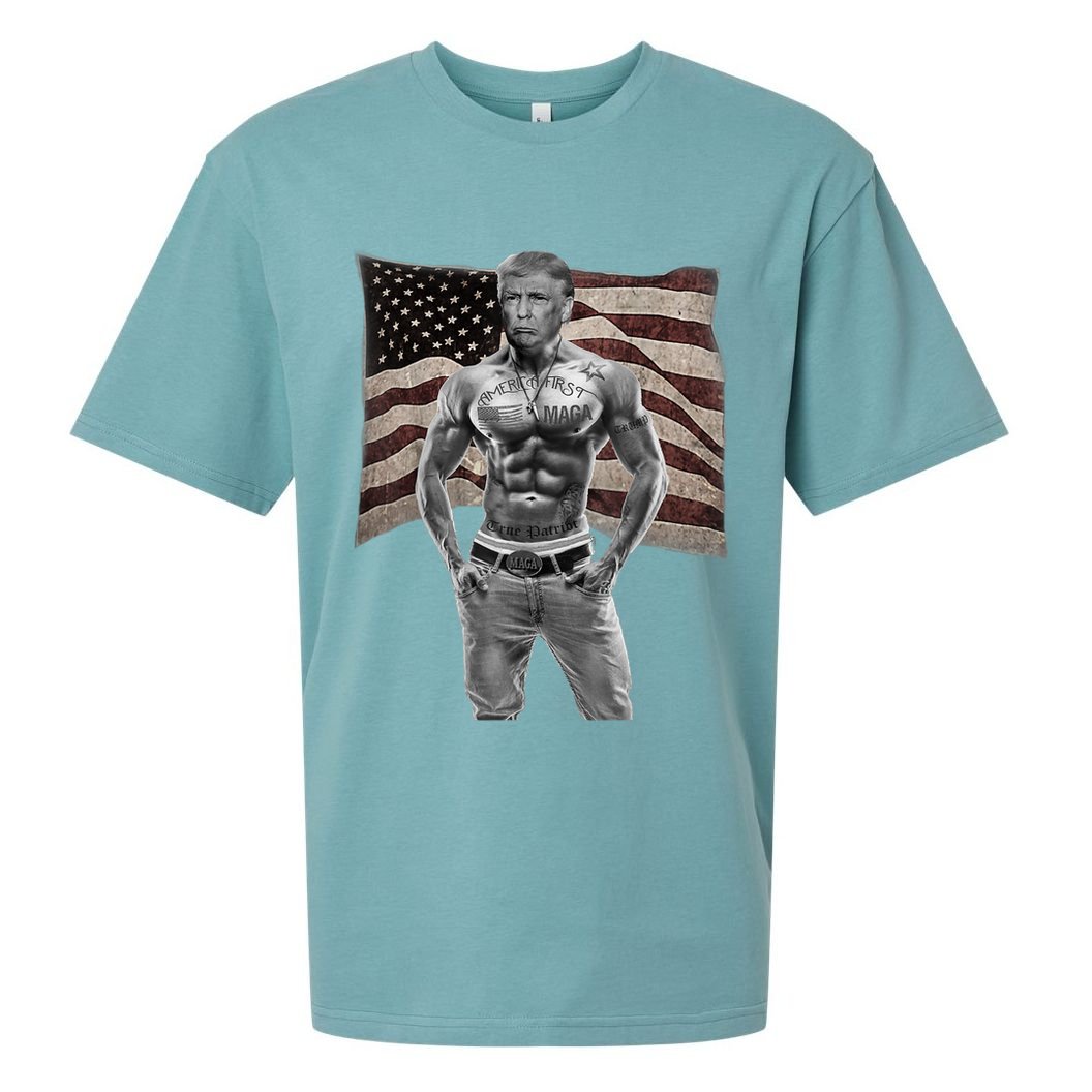 Gangster Pro Donald Trump Tattoo Republican American Flag Sueded Cloud Jersey T-Shirt