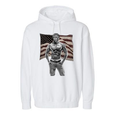 Gangster Pro Donald Trump Tattoo Republican American Flag Garment-Dyed Fleece Hoodie