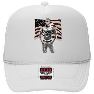 Gangster Pro Donald Trump Tattoo Republican American Flag V2 High Crown Mesh Back Trucker Hat