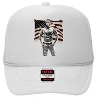 Gangster Pro Donald Trump Tattoo Republican American Flag V2 High Crown Mesh Back Trucker Hat