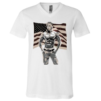 Gangster Pro Donald Trump Tattoo Republican American Flag V2 V-Neck T-Shirt