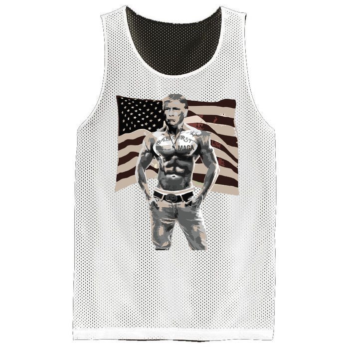 Gangster Pro Donald Trump Tattoo Republican American Flag V2 Mesh Reversible Basketball Jersey Tank