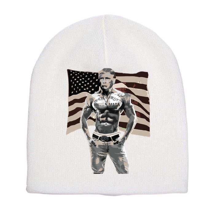 Gangster Pro Donald Trump Tattoo Republican American Flag V2 Short Acrylic Beanie