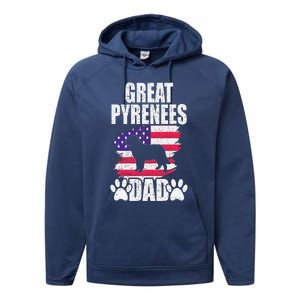 Great Pyrenees Dad Dog Lover American Us Flag Performance Fleece Hoodie