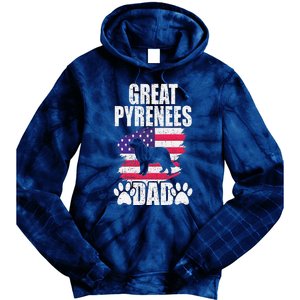 Great Pyrenees Dad Dog Lover American Us Flag Tie Dye Hoodie