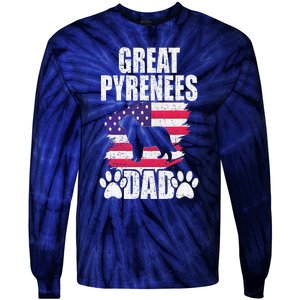 Great Pyrenees Dad Dog Lover American Us Flag Tie-Dye Long Sleeve Shirt