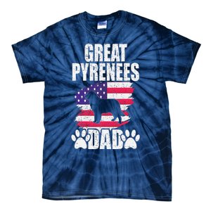 Great Pyrenees Dad Dog Lover American Us Flag Tie-Dye T-Shirt