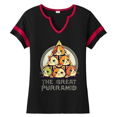 Great Pyramid Egypt Funny Egyptian Purramid for Cat Owners Ladies Halftime Notch Neck Tee