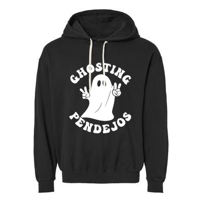 Ghosting Pendejos Funny Mexican Ghost Halloween Meme Garment-Dyed Fleece Hoodie