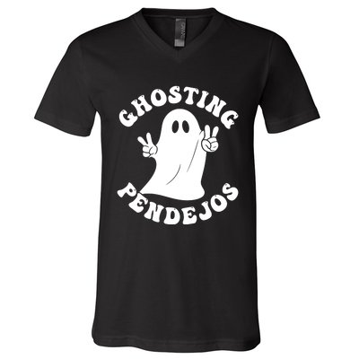 Ghosting Pendejos Funny Mexican Ghost Halloween Meme V-Neck T-Shirt