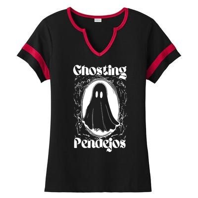 Ghosting Pendejos Funny Mexican Ghost Halloween Meme Ladies Halftime Notch Neck Tee